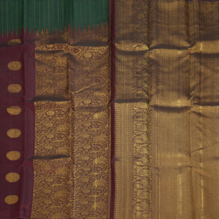 Hayagrivas Handloom Wine Maroon Kanjivaram Silk Saree with Bottle Green Border KBF572G12-1