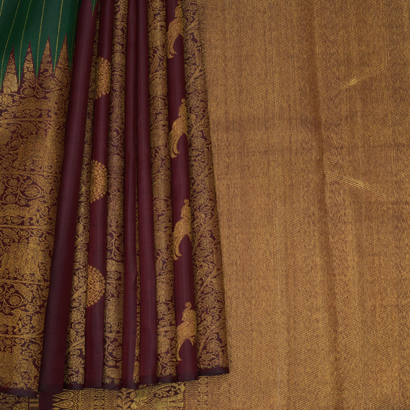 Hayagrivas Handloom Wine Maroon Kanjivaram Silk Saree with Bottle Green Border KBF572G12-1