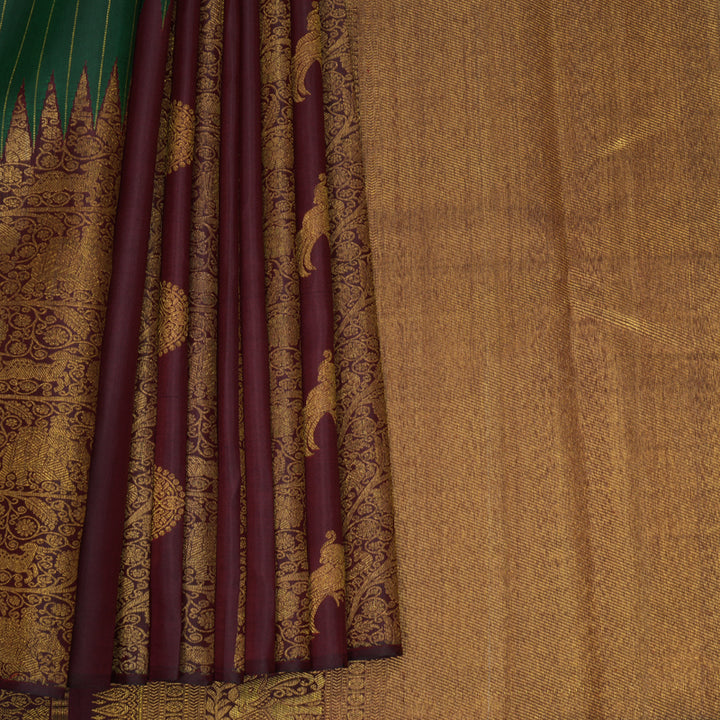 Hayagrivas Handloom Wine Maroon Kanjivaram Silk Saree with Bottle Green Border KBF572G12-1