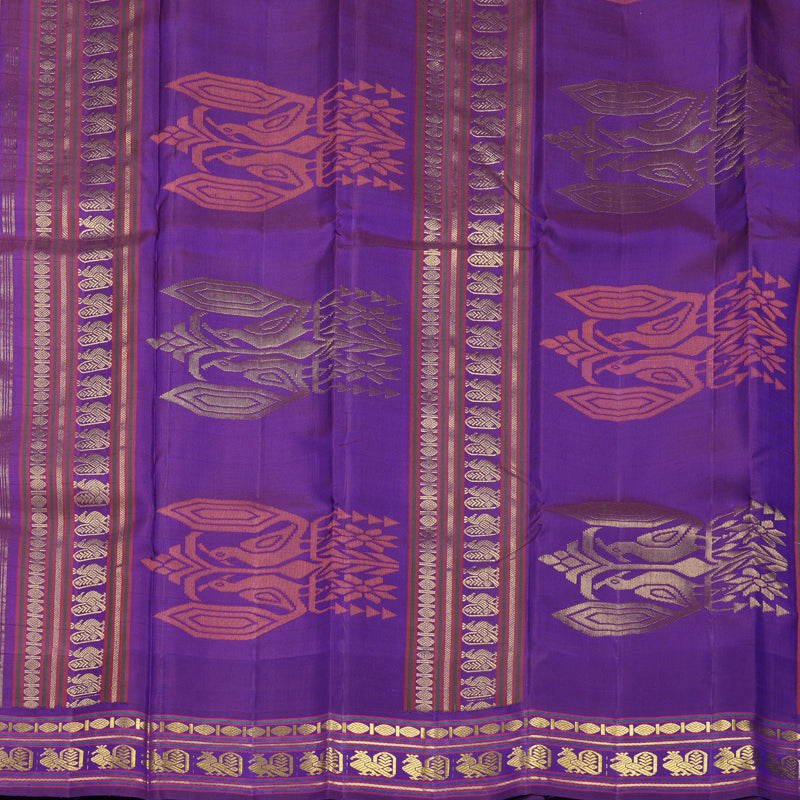 Hayagrivas Handloom Turmeric Yellow Kanjivaram Silk Saree with Purple Border KBF572G5-1