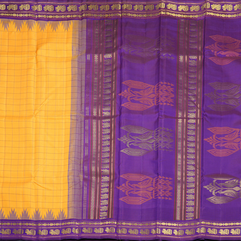 Hayagrivas Handloom Turmeric Yellow Kanjivaram Silk Saree with Purple Border KBF572G5-1