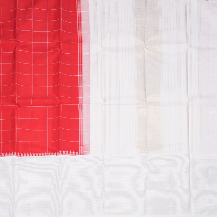 Hayagrivas Handloom Red Kanjivaram Silk Saree with White Border KBF573G1-2