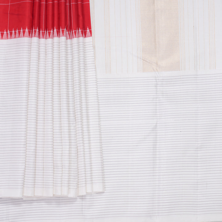Hayagrivas Handloom Red Kanjivaram Silk Saree with White Border KBF573G1-2