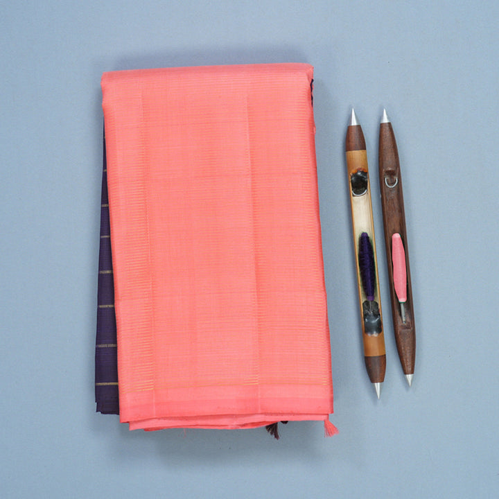 Hayagrivas Handloom Midnight Blue Kanjivaram Silk Saree with Peach Pink Border KBF573G2-1