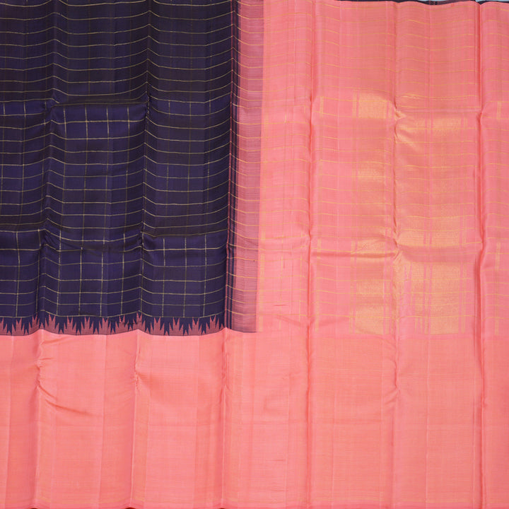 Hayagrivas Handloom Midnight Blue Kanjivaram Silk Saree with Peach Pink Border KBF573G2-1
