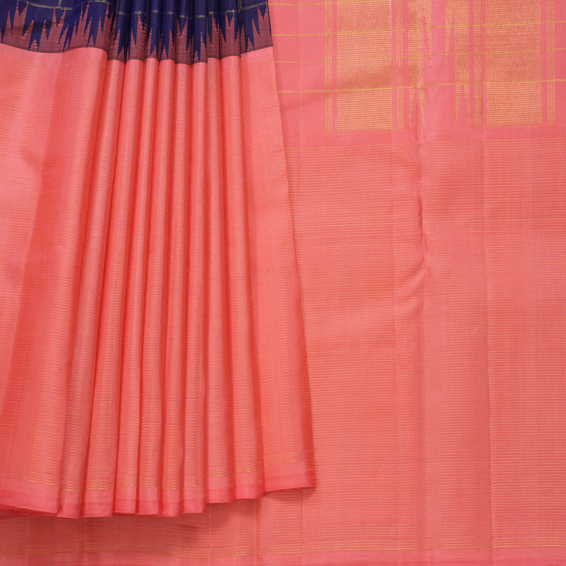 Hayagrivas Handloom Midnight Blue Kanjivaram Silk Saree with Peach Pink Border KBF573G2-1