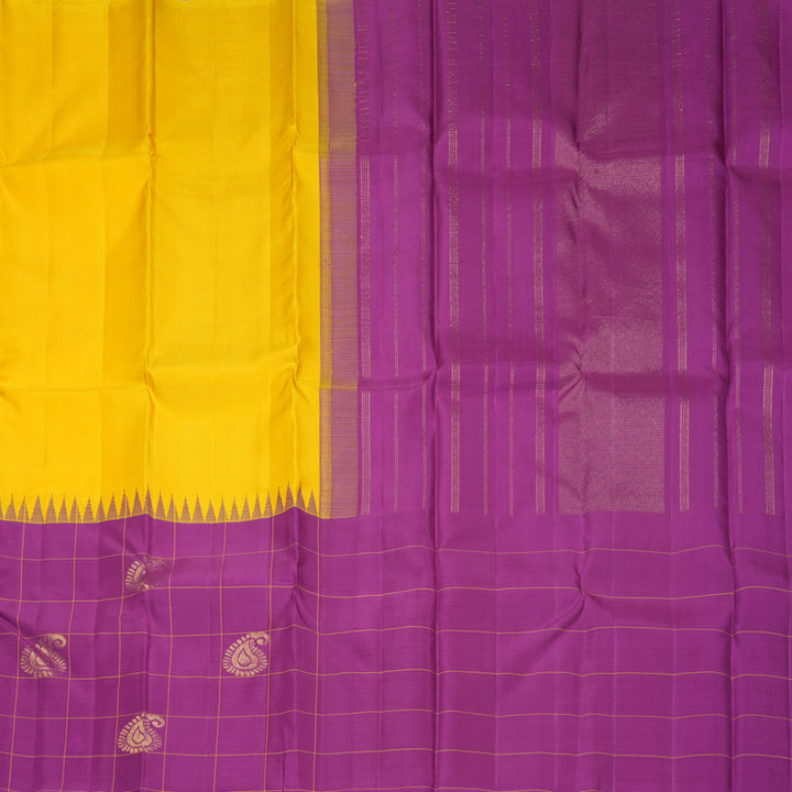 Hayagrivas Handloom Yellow Kanjivaram Silk Saree with Purple Border KBF573G2-2