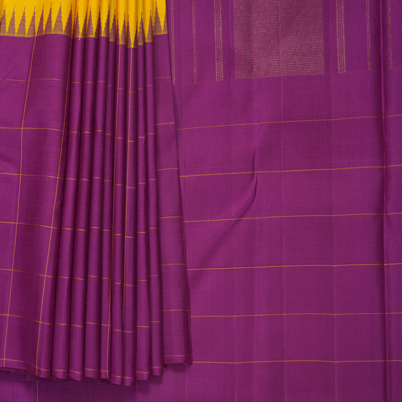 Hayagrivas Handloom Yellow Kanjivaram Silk Saree with Purple Border KBF573G2-2