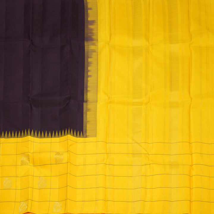 Hayagrivas Handloom Deep Jamun Kanjivaram Silk Saree with Yellow Border KBF573G2-4