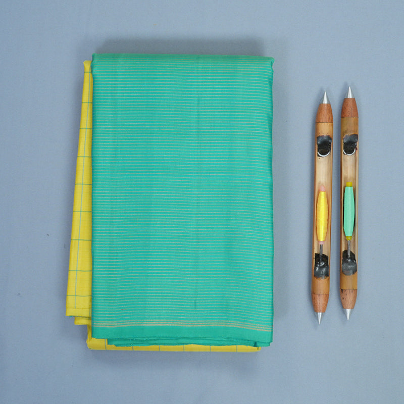 Hayagrivas Handloom Lemon Yellow Kanjivaram Silk Saree with Sea Green Border KBF573G2-5