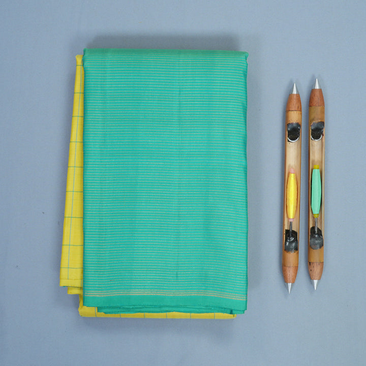 Hayagrivas Handloom Lemon Yellow Kanjivaram Silk Saree with Sea Green Border KBF573G2-5