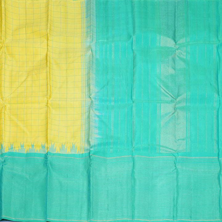 Hayagrivas Handloom Lemon Yellow Kanjivaram Silk Saree with Sea Green Border KBF573G2-5