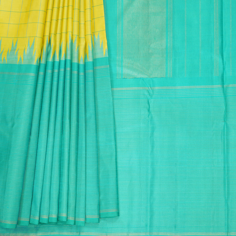 Hayagrivas Handloom Lemon Yellow Kanjivaram Silk Saree with Sea Green Border KBF573G2-5