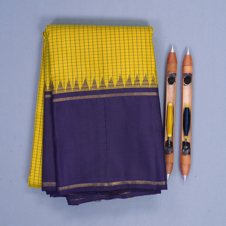 Hayagrivas Handloom Yellow Kanjivaram Silk Saree with Navy Blue Border KBF573G3-1