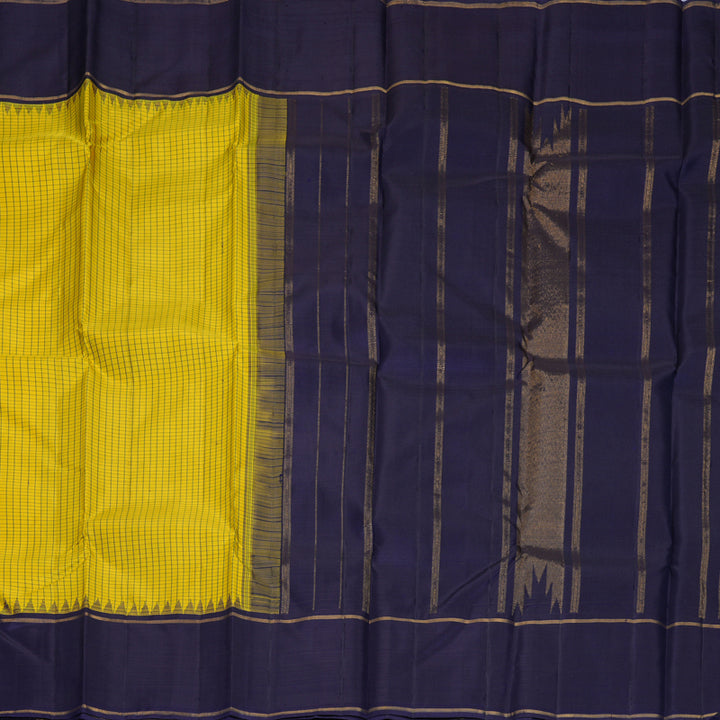 Hayagrivas Handloom Yellow Kanjivaram Silk Saree with Navy Blue Border KBF573G3-1