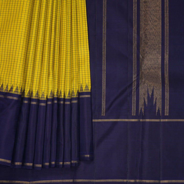 Hayagrivas Handloom Yellow Kanjivaram Silk Saree with Navy Blue Border KBF573G3-1