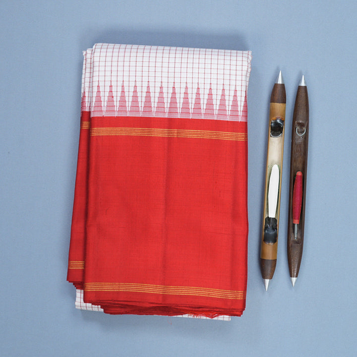 Hayagrivas Handloom White Kanjivaram Silk Saree with Red Border KBF573G3-2