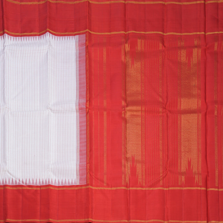 Hayagrivas Handloom White Kanjivaram Silk Saree with Red Border KBF573G3-2