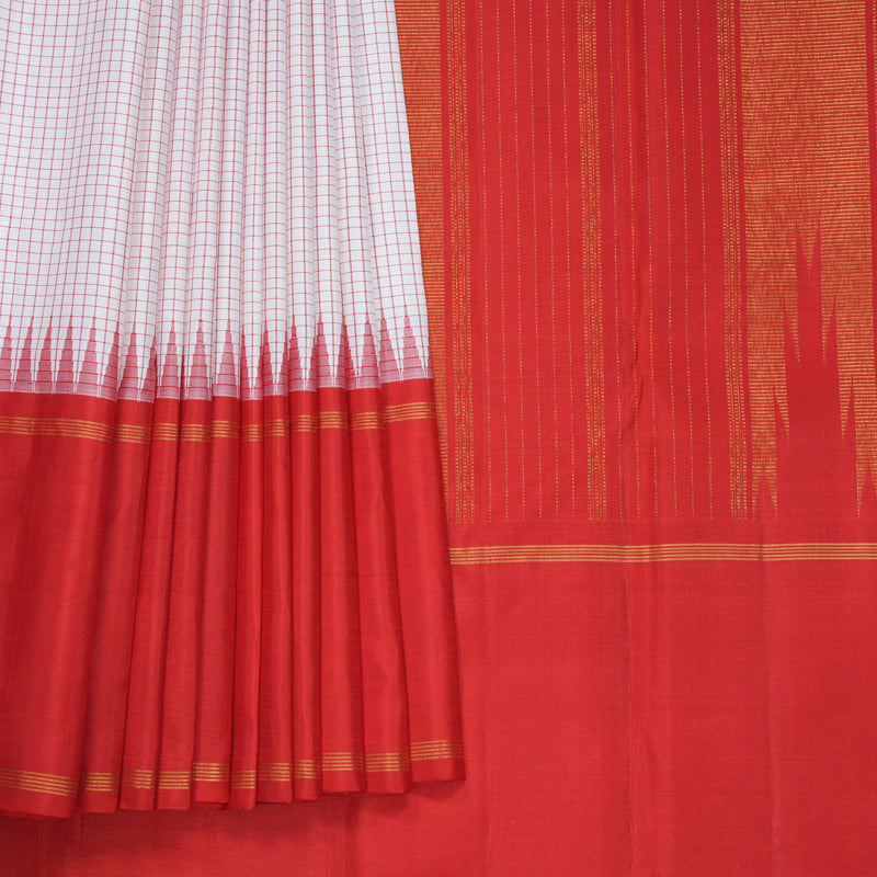 Hayagrivas Handloom White Kanjivaram Silk Saree with Red Border KBF573G3-2