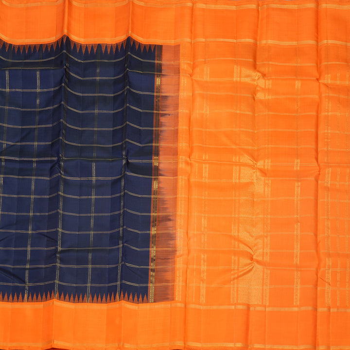 Hayagrivas Handloom Navy Blue Kanjivaram Silk Saree with Orange Border KBF573G4-1