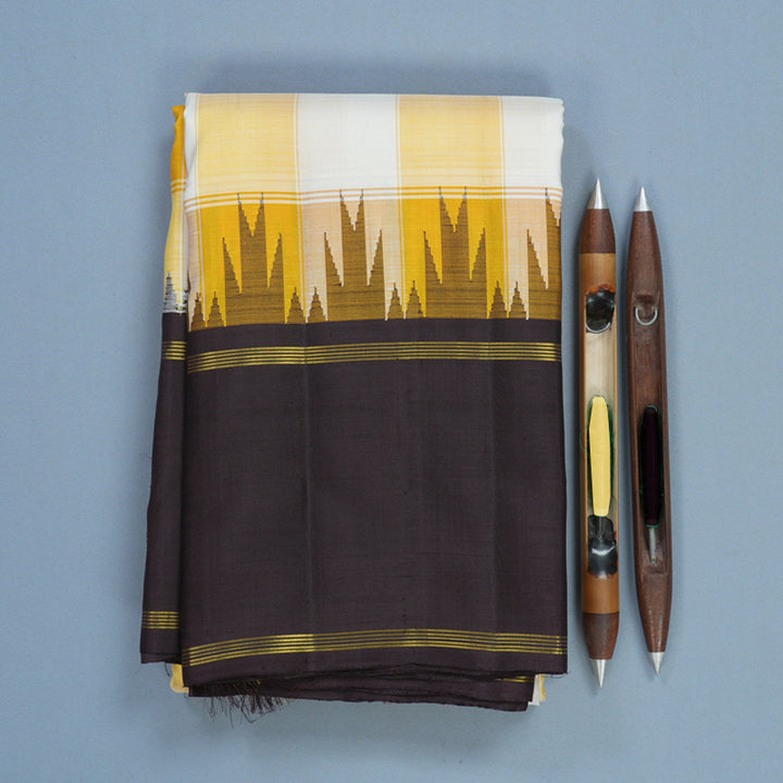 Hayagrivas Handloom Yellow &amp; Half-White Checks Kanjivaram Silk Saree KBF573G4-2