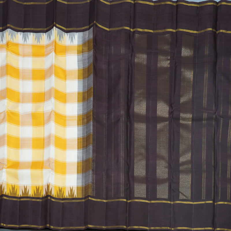 Hayagrivas Handloom Yellow &amp; Half-White Checks Kanjivaram Silk Saree KBF573G4-2
