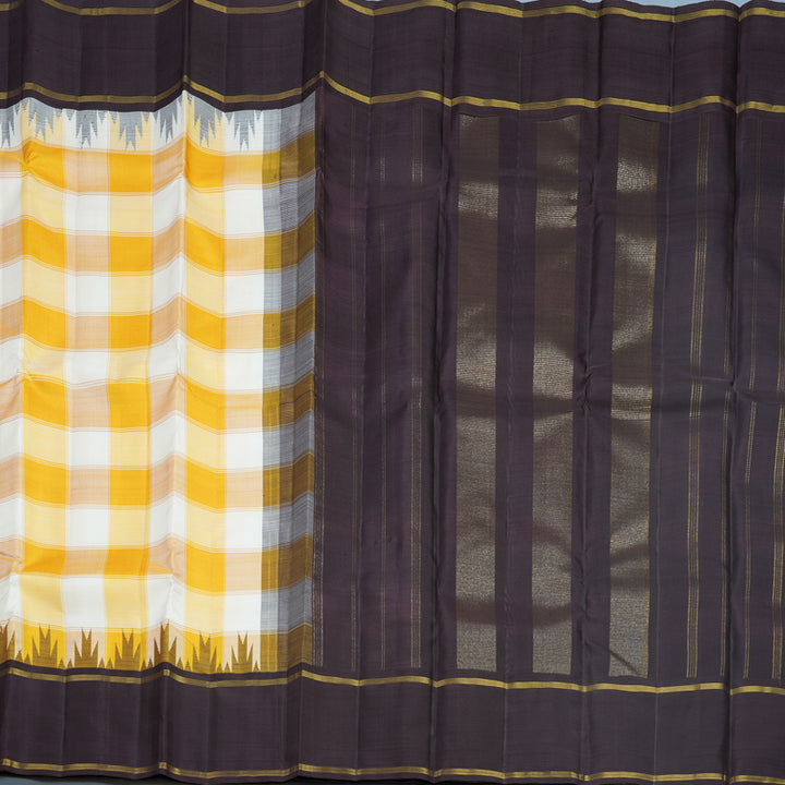Hayagrivas Handloom Yellow &amp; Half-White Checks Kanjivaram Silk Saree KBF573G4-2
