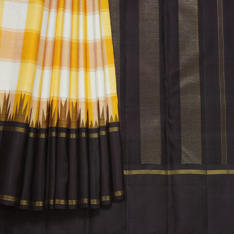 Hayagrivas Handloom Yellow &amp; Half-White Checks Kanjivaram Silk Saree KBF573G4-2