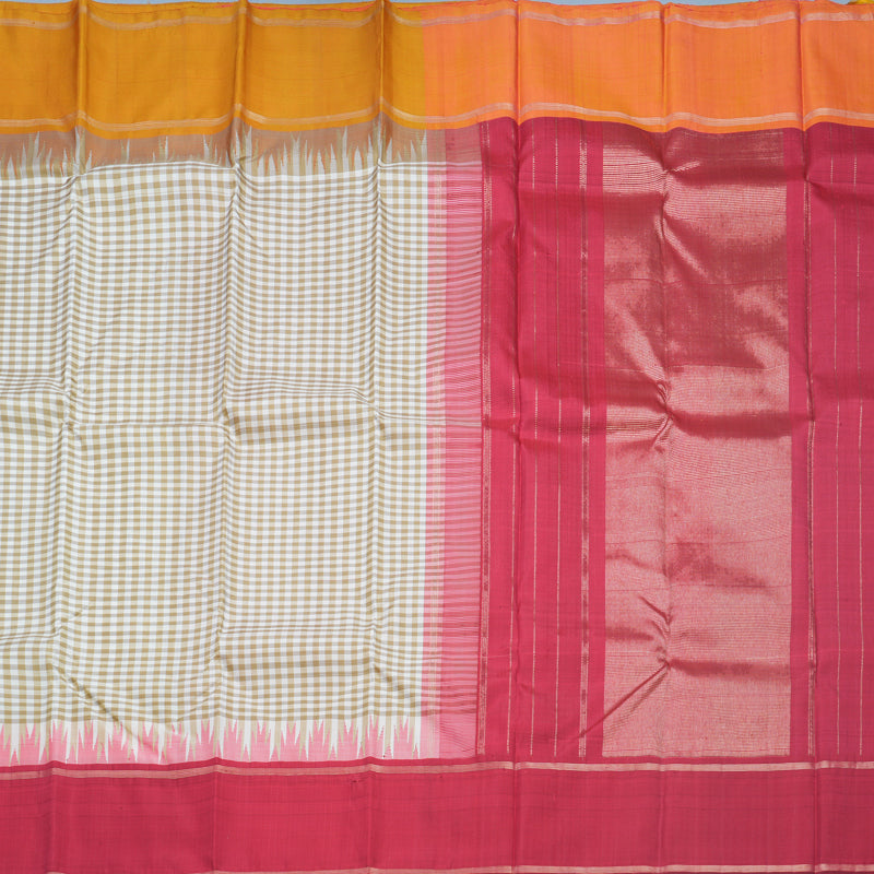 Hayagrivas Handloom Beige &amp; White Checks Kanjivaram Silk Saree KBF573G4-3