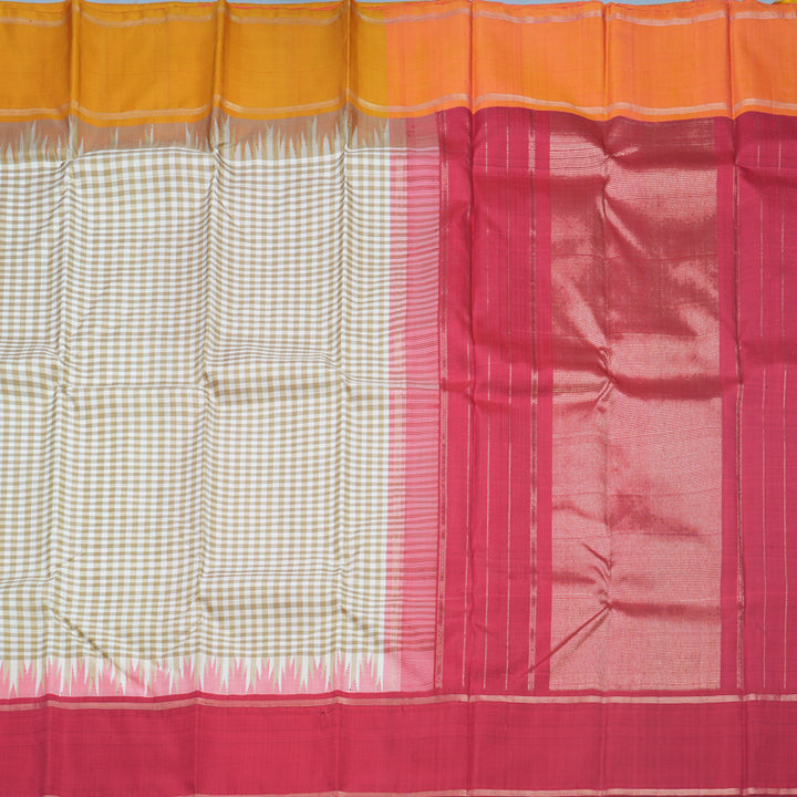 Hayagrivas Handloom Beige &amp; White Checks Kanjivaram Silk Saree KBF573G4-3