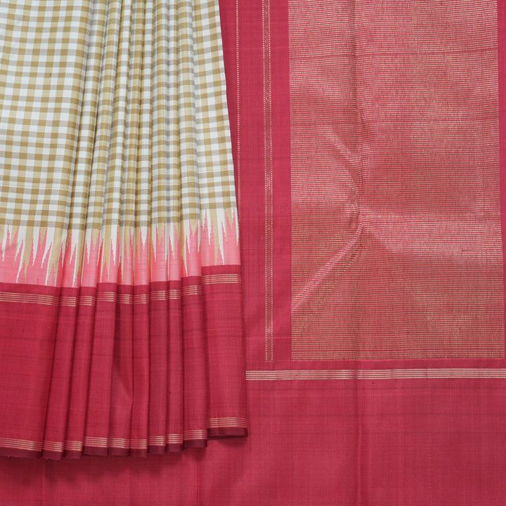 Hayagrivas Handloom Beige &amp; White Checks Kanjivaram Silk Saree KBF573G4-3