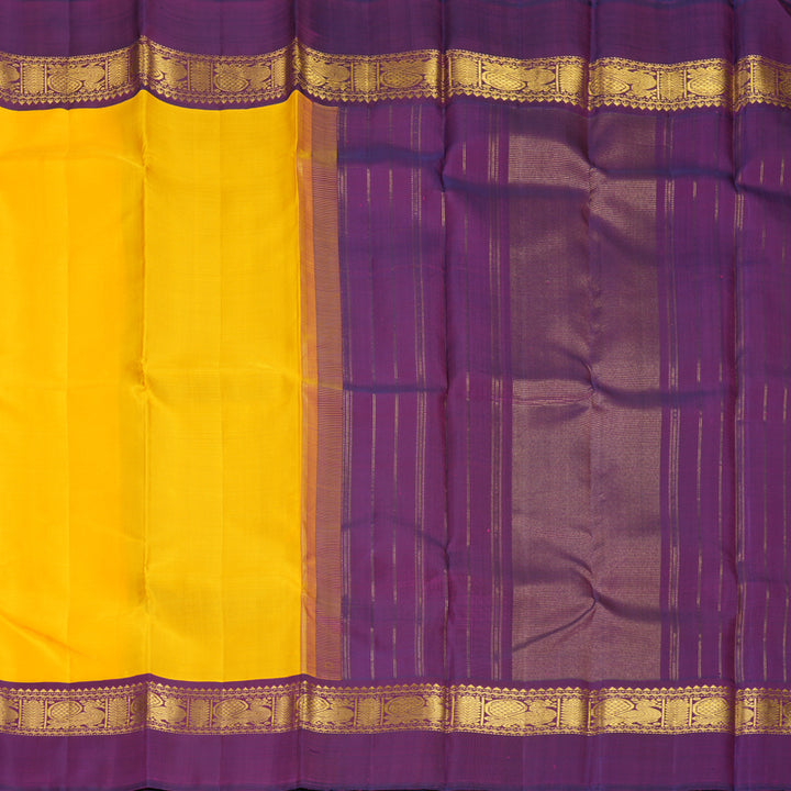 Hayagrivas Handloom Mango Yellow Kanjivaram Silk Saree with Purple Border KBF573G5-2