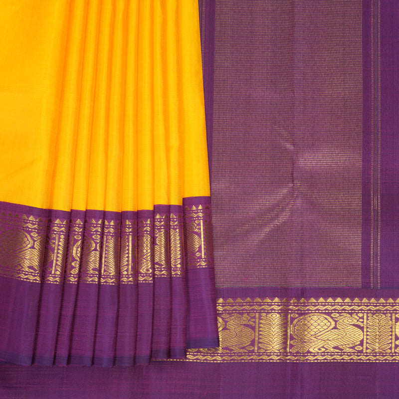 Hayagrivas Handloom Mango Yellow Kanjivaram Silk Saree with Purple Border KBF573G5-2