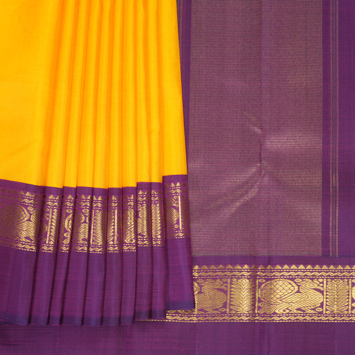 Hayagrivas Handloom Mango Yellow Kanjivaram Silk Saree with Purple Border KBF573G5-2