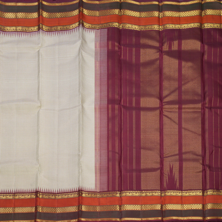 Hayagrivas Handloom Cream &amp; White Checks Kanjivaram Silk Saree KBF573G7-1