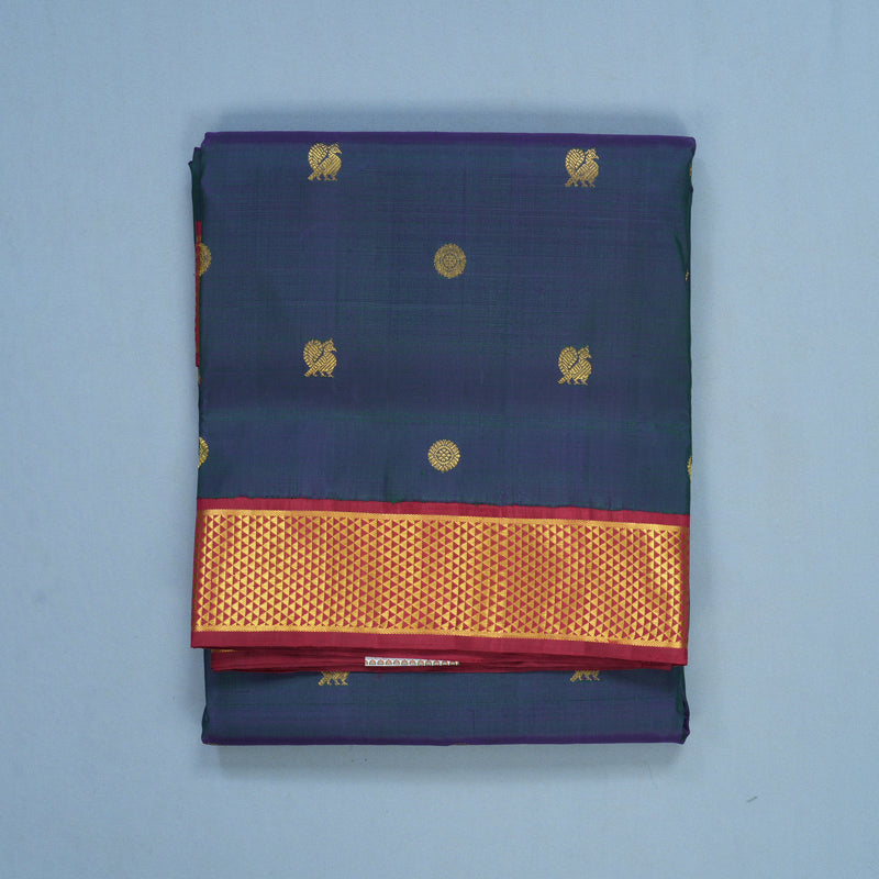 Hayagrivas Handloom Peacock Green Ten Yards Silk Saree KBF575G5-2