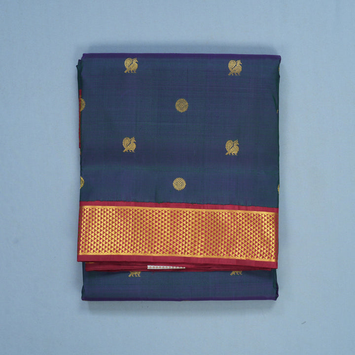 Hayagrivas Handloom Peacock Green Ten Yards Silk Saree KBF575G5-2