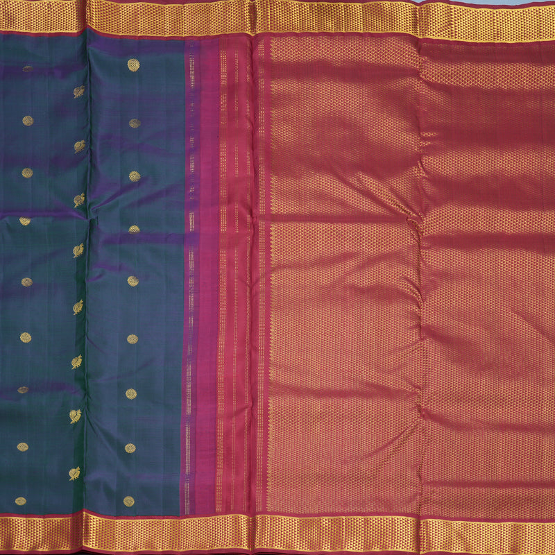 Hayagrivas Handloom Peacock Green Ten Yards Silk Saree KBF575G5-2