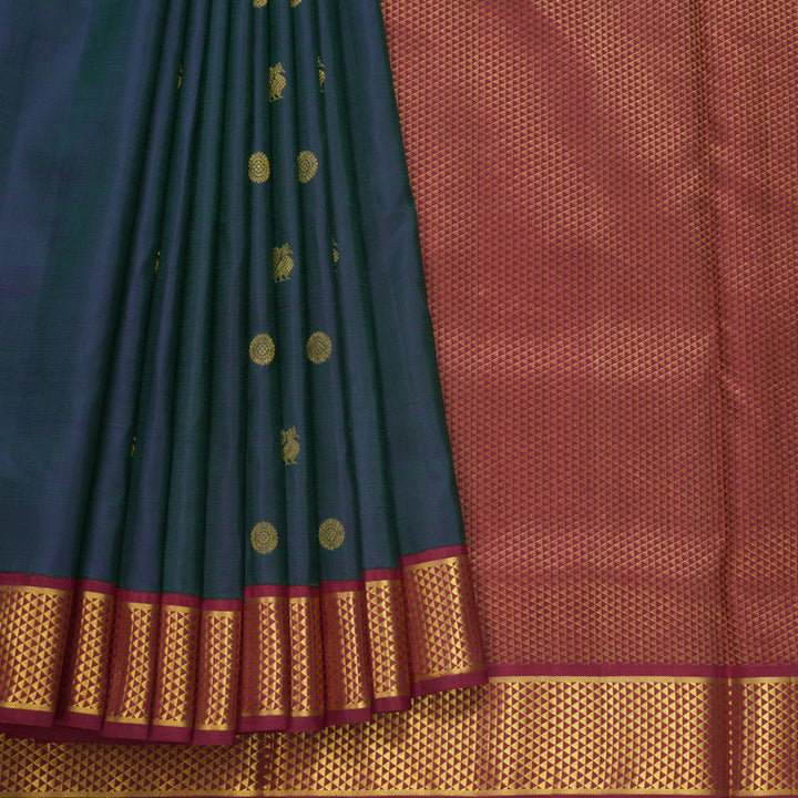 Hayagrivas Handloom Peacock Green Ten Yards Silk Saree KBF575G5-2