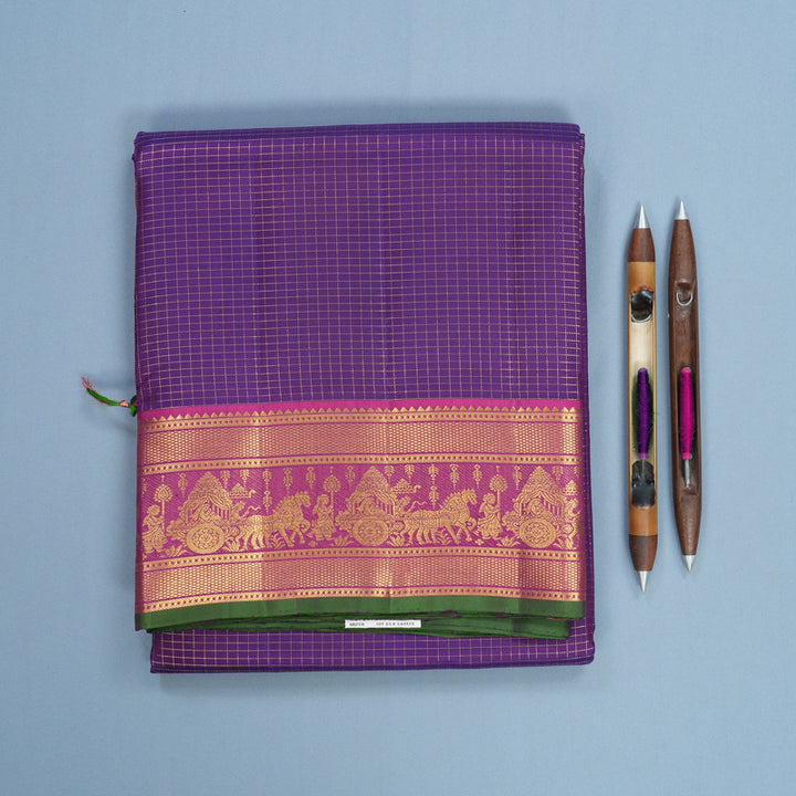 Hayagrivas Handloom Purple Ten Yards Silk Saree KBF577G7-1