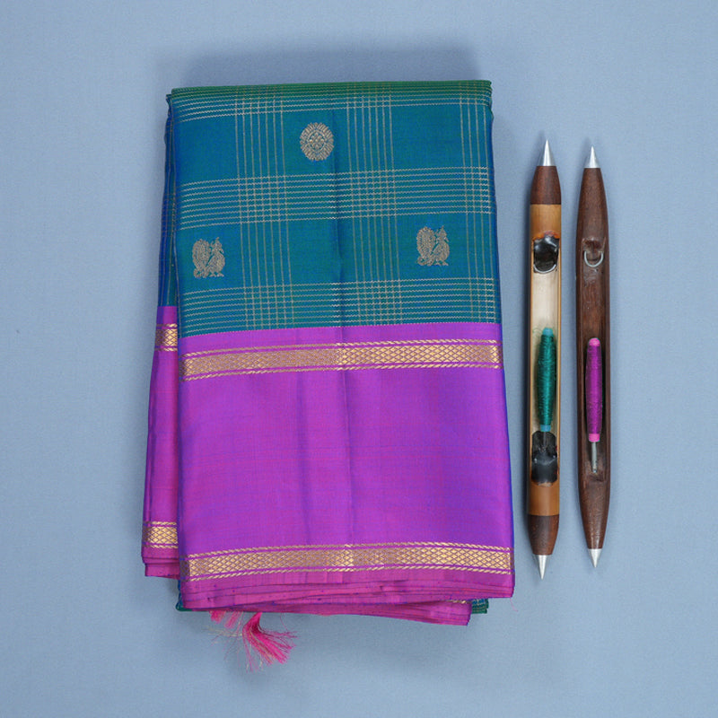 Hayagrivas Handloom Mayilkazhuthu Kanjivaram Silk Saree with Purple Border KBF578G4-2