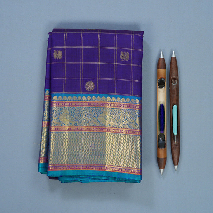 Hayagrivas Handloom Royal Blue Kanjivaram Silk Saree with Teal Blue Border KBF578G4-3