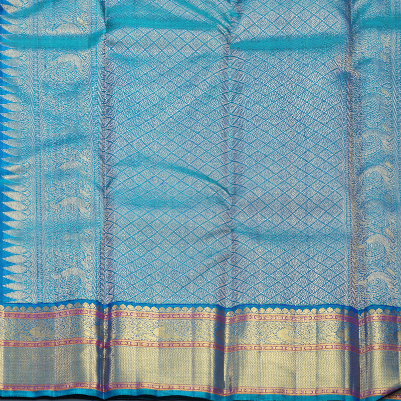Hayagrivas Handloom Royal Blue Kanjivaram Silk Saree with Teal Blue Border KBF578G4-3