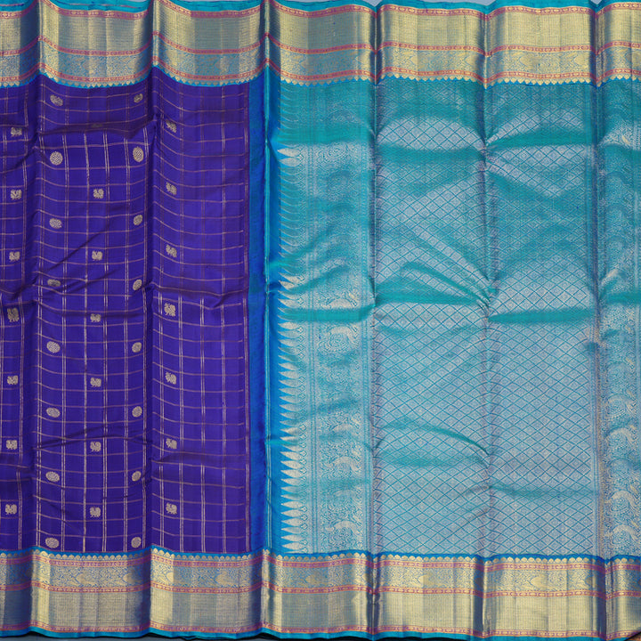 Hayagrivas Handloom Royal Blue Kanjivaram Silk Saree with Teal Blue Border KBF578G4-3
