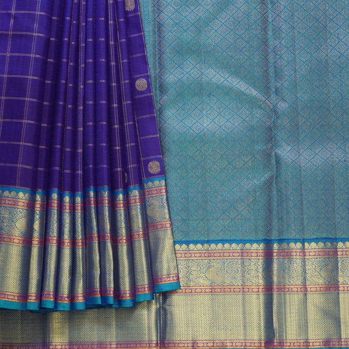 Hayagrivas Handloom Royal Blue Kanjivaram Silk Saree with Teal Blue Border KBF578G4-3