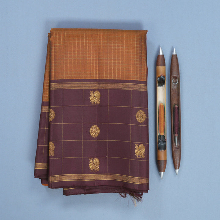 Hayagrivas Handloom Rust Orange Kanjivaram Silk Saree with Burgundy Border KBF578G4-5