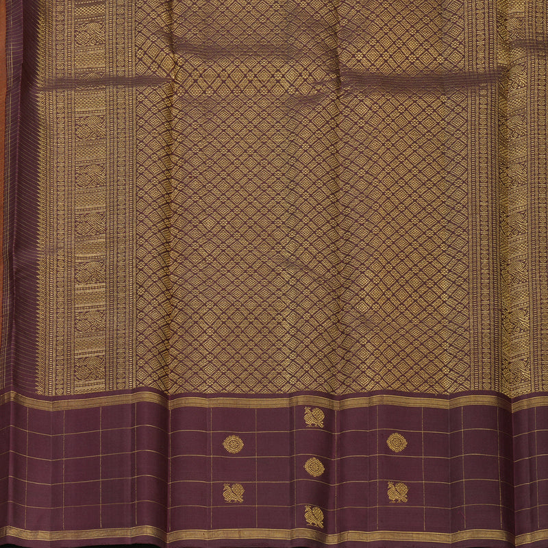 Hayagrivas Handloom Rust Orange Kanjivaram Silk Saree with Burgundy Border KBF578G4-5