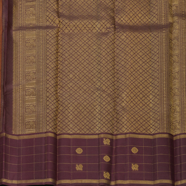 Hayagrivas Handloom Rust Orange Kanjivaram Silk Saree with Burgundy Border KBF578G4-5