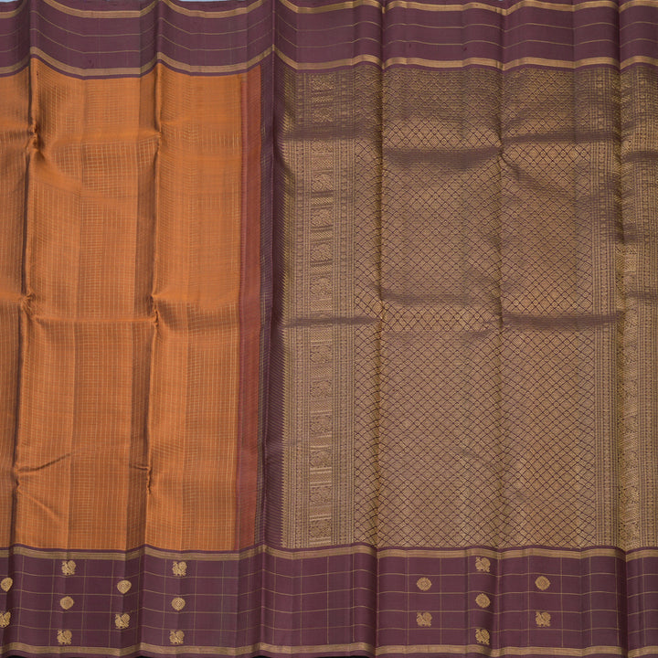 Hayagrivas Handloom Rust Orange Kanjivaram Silk Saree with Burgundy Border KBF578G4-5