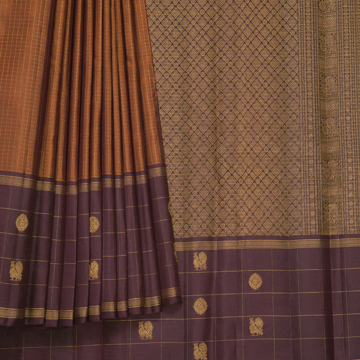 Hayagrivas Handloom Rust Orange Kanjivaram Silk Saree with Burgundy Border KBF578G4-5
